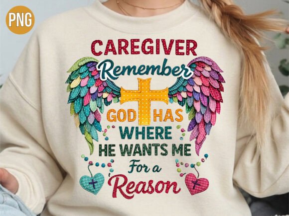 Caregiver Angel Wing Christian Cross PNG for T-Shirt Designs