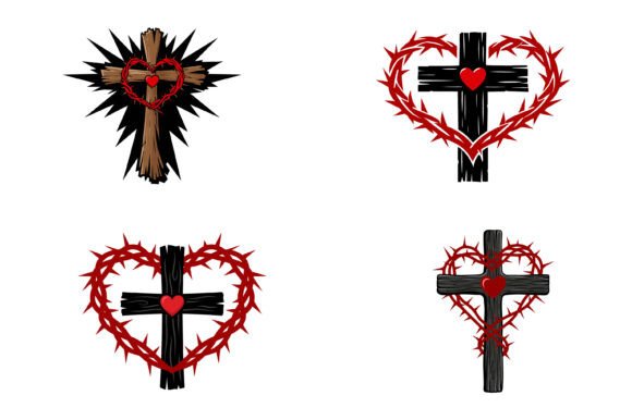 Christian Love Cross Heart Set for T-Shirt Designs
