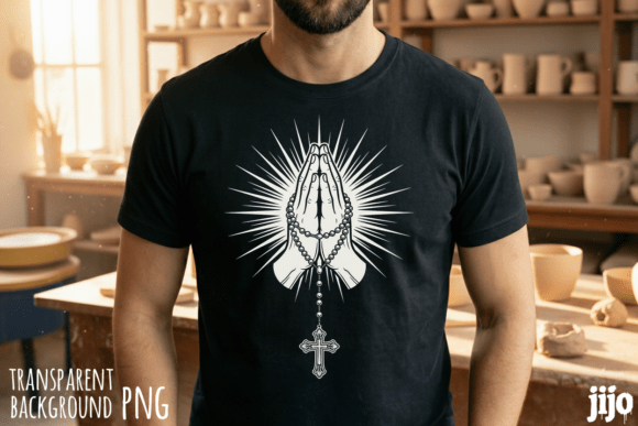 Christian Prayer Hands Rosary PNG for T-Shirt Designs