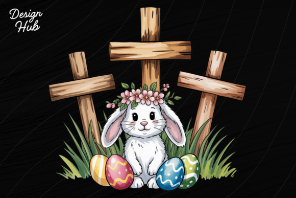 Easter Bunny Cross PNG, Christian Bunny for T-Shirt Designs