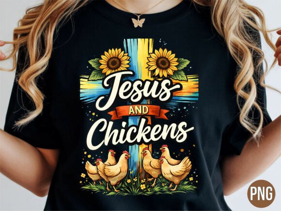Jesus and Chickens Sunflower Cross PNG