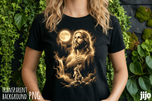 Jesus Rabbit Moon Christian PNG for T-Shirt Designs