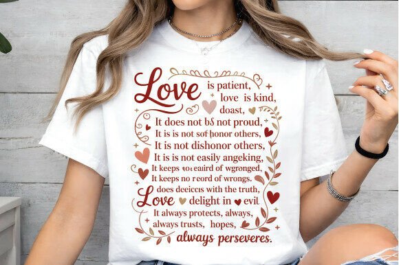 Love is Patient Christian Valentine PNG for T-Shirt Designs