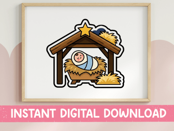 Nativity Scene Baby Jesus Manger Sticker for T-Shirt Designs